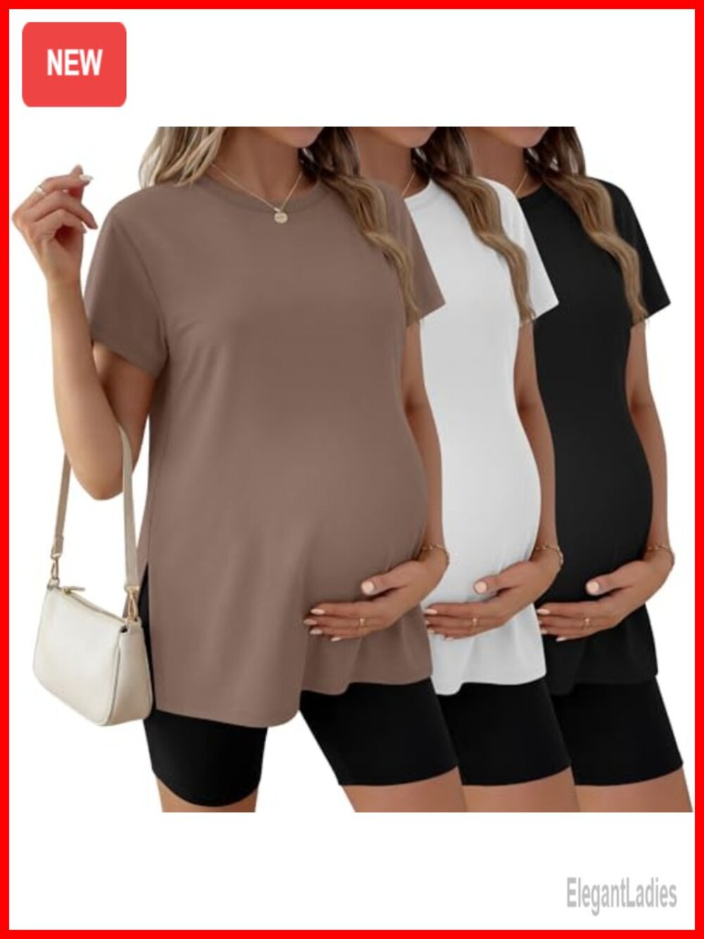 3 Pack Maternity T-Shirts Short Sleeve Side Split Crew Neck Pregnancy Tee